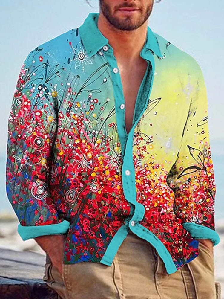 Casual Graphic Cotton Linen Shirt, PAT2 / L
