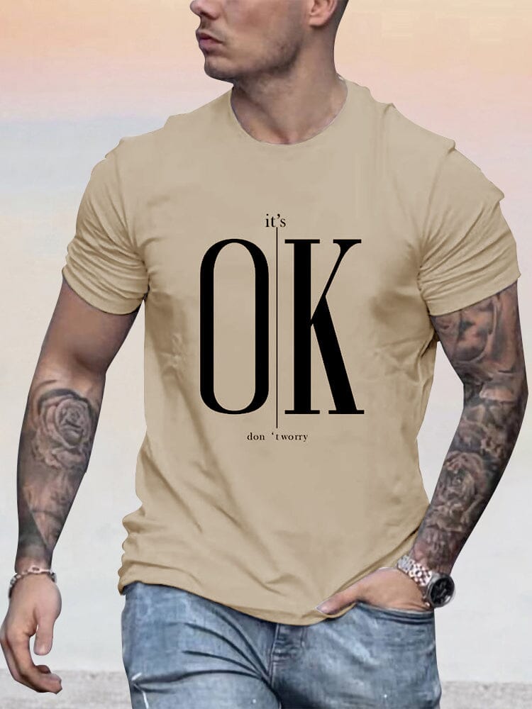Soft Word Printed T-shirt T-shirt coofandy Khaki S 