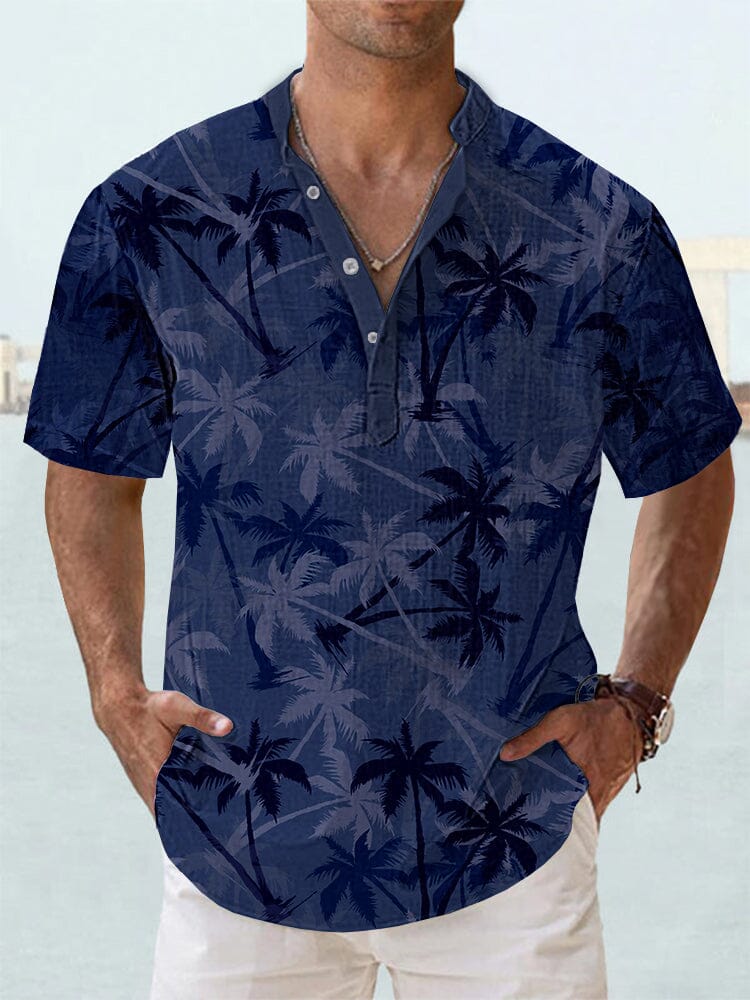 Soft Cotton Linen Hawaiian Shirt Shirts coofandy Deep Blue S 