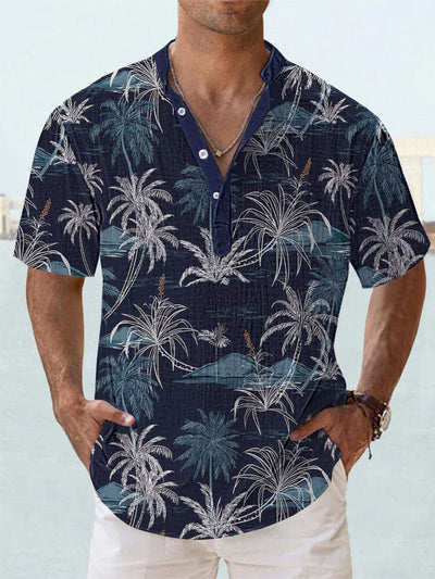 Soft Cotton Linen Hawaiian Shirt Shirts coofandy Navy Blue S 