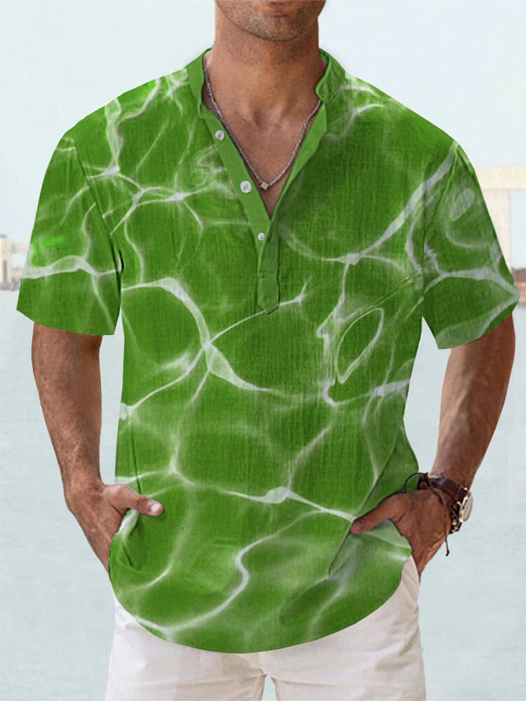 Breathable Printed Cotton Linen Shirt Shirts coofandy Green S 