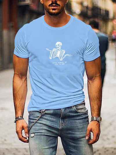 Casual T-Shirt With Skulls Graphic T-shirt coofandystore Light Blue S 