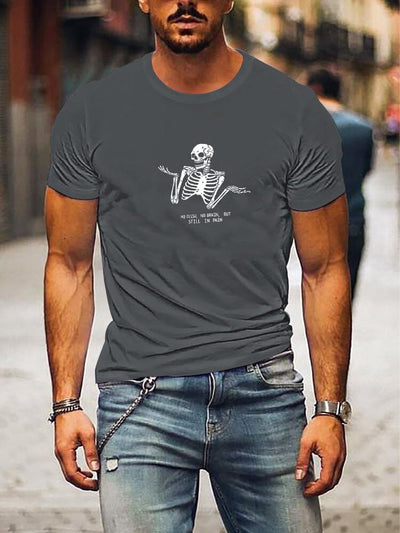 Casual T-Shirt With Skulls Graphic T-shirt coofandystore Dark Grey S 