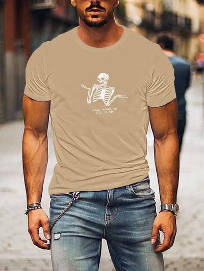 Casual T-Shirt With Skulls Graphic T-shirt coofandystore Khaki S 