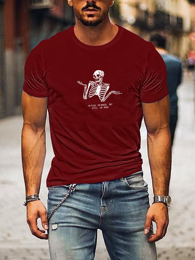 Casual T-Shirt With Skulls Graphic T-shirt coofandystore Red S 