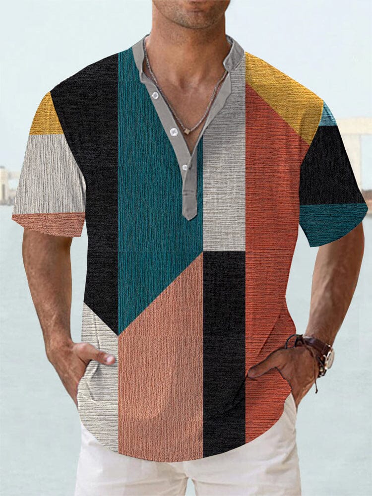 Cotton Linen Graphic Henley Shirt Shirts coofandystore PAT2 S 