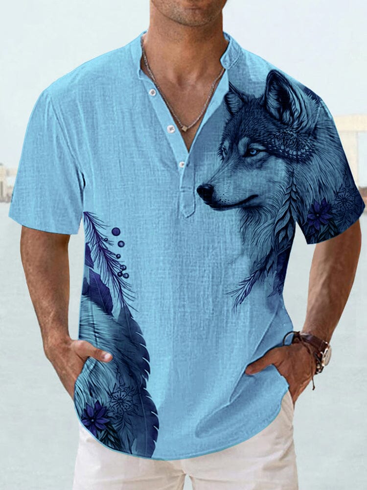 Casual Wolf Graphic Shirt Shirts coofandystore Blue M 