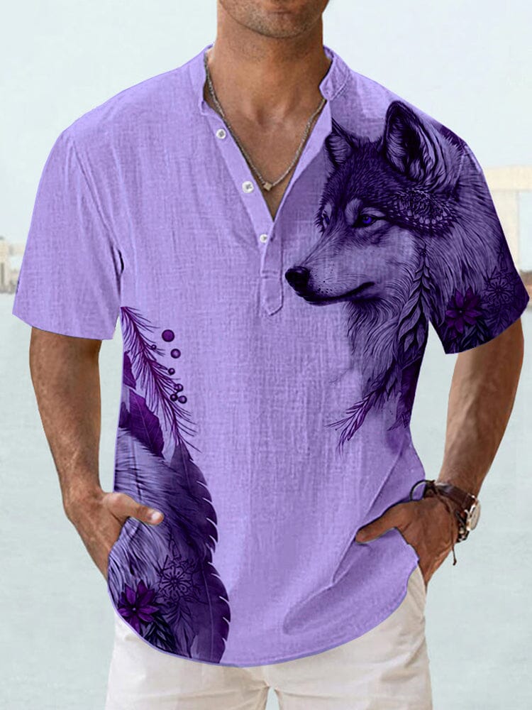 Casual Wolf Graphic Shirt Shirts coofandystore Purple S 