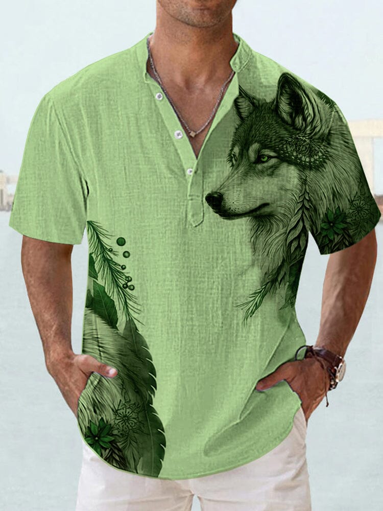 Casual Wolf Graphic Shirt Shirts coofandystore Green M 