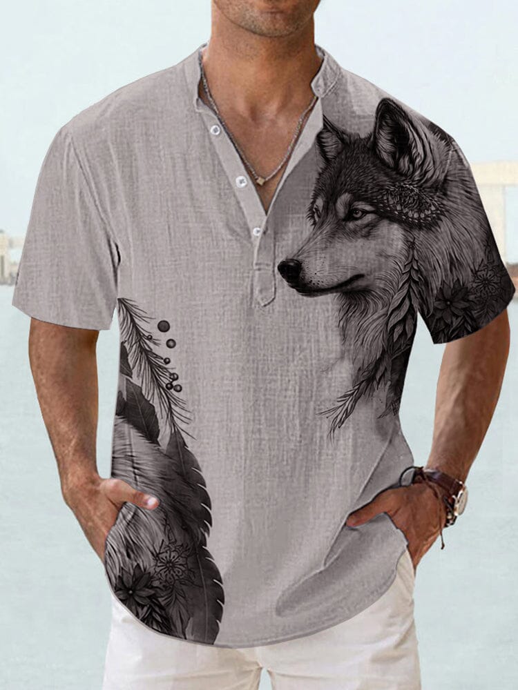 Casual Wolf Graphic Shirt Shirts coofandystore Grey M 