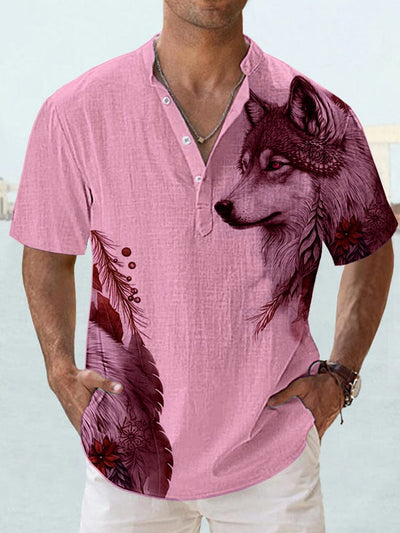 Casual Wolf Graphic Shirt Shirts coofandystore Pink S 