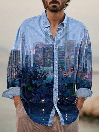 Soft Cityscape Printed Button Shirt Shirts coofandystore PAT9 S 