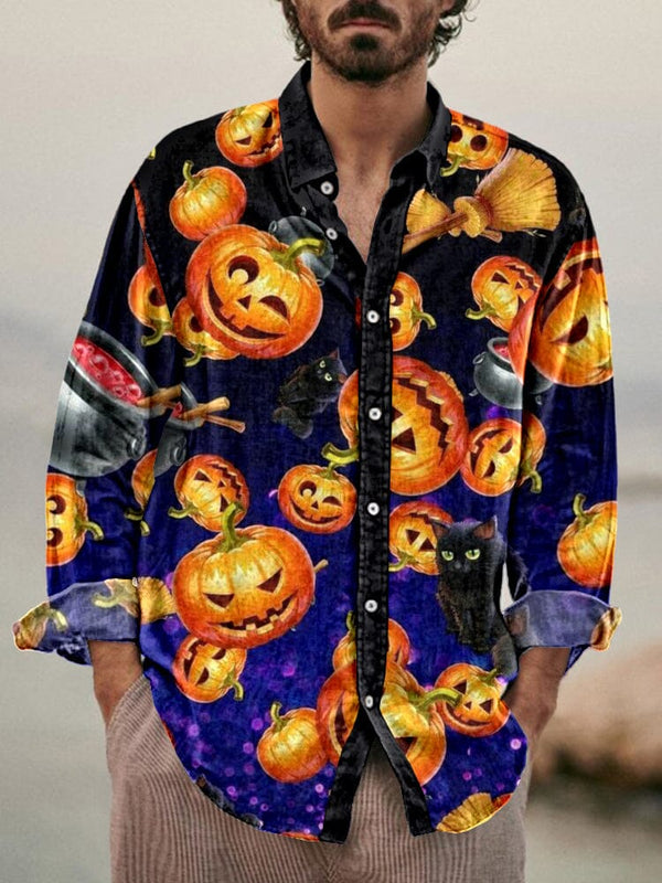 Halloween Graphic Cotton Linen Shirt Shirts coofandystore PAT1 S 