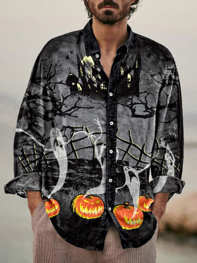 Halloween Graphic Cotton Linen Shirt Shirts coofandystore PAT4 S 