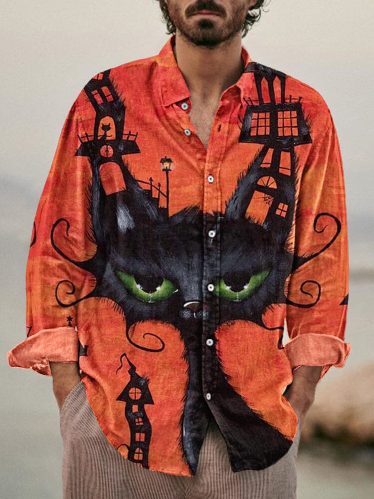 Halloween Graphic Cotton Linen Shirt Shirts coofandystore PAT5 S 