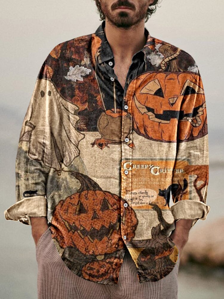 Halloween Graphic Cotton Linen Shirt Shirts coofandystore PAT6 S 