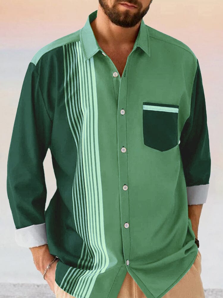Cozy Stripe Splicing Shirt Shirts coofandystore Green S 