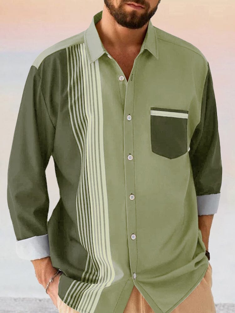 Cozy Stripe Splicing Shirt Shirts coofandystore Army Green S 