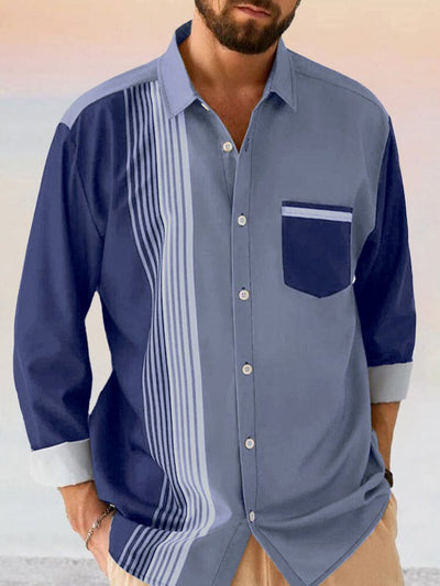 Cozy Stripe Splicing Shirt Shirts coofandystore Blue S 
