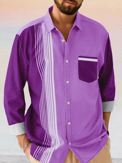 Cozy Stripe Splicing Shirt Shirts coofandystore Purple S 