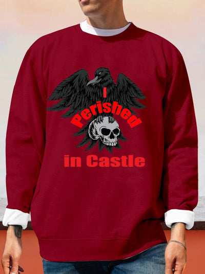 Stylish Eagle Skull Print Sweatshirt Sweatshirts coofandy Deep Red S 