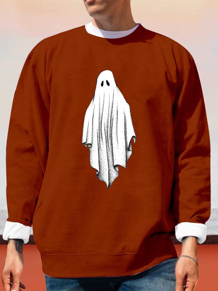 Unique Ghost Printed Sweatshirt Sweatshirts coofandy Brown S 
