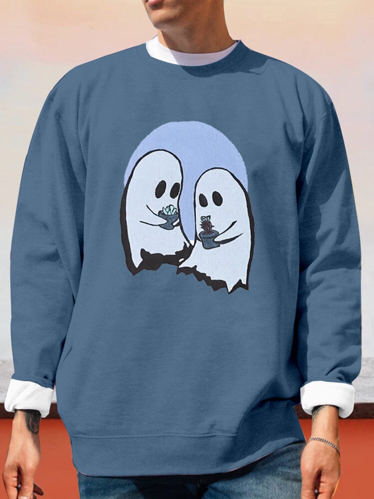 Ghost Cartoon Graphic Sweatshirt Hoodies coofandy Blue S 