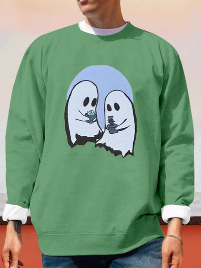 Ghost Cartoon Graphic Sweatshirt Hoodies coofandy Green S 
