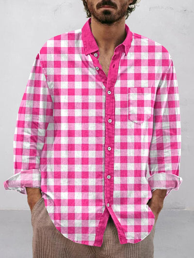 Casual Plaid Cotton Linen Shirt Shirts coofandystore PAT4 S 