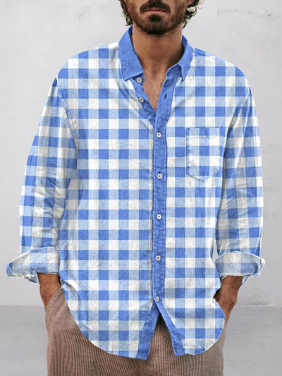 Casual Plaid Cotton Linen Shirt Shirts coofandystore PAT6 S 
