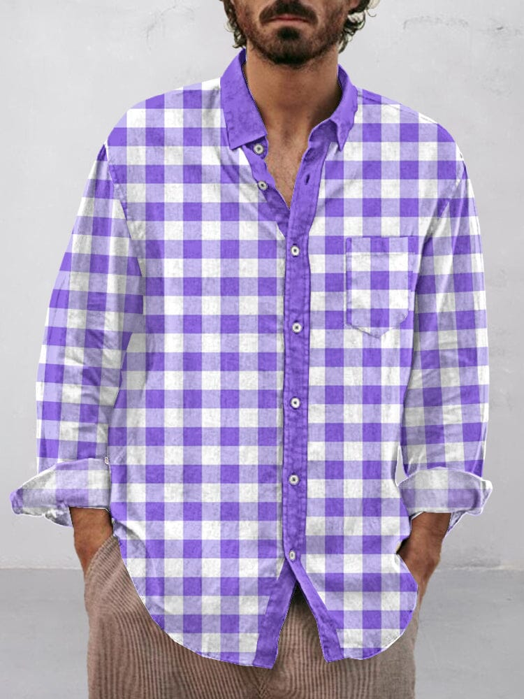 Casual Plaid Cotton Linen Shirt Shirts coofandystore PAT7 S 