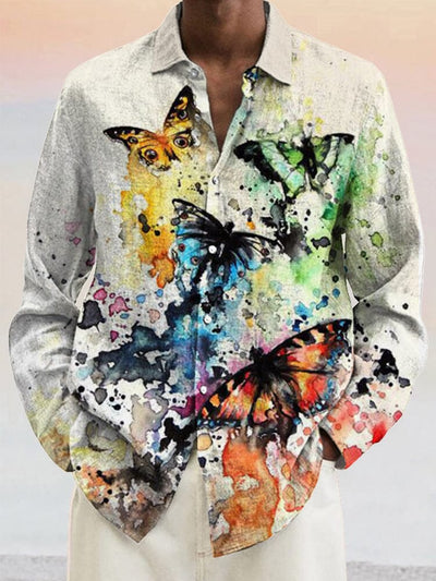 Creative Butterfly Art Graphic Cotton Linen Shirt Shirts coofandystore PAT10 S 
