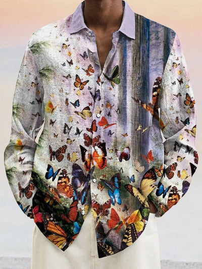 Creative Butterfly Art Graphic Cotton Linen Shirt Shirts coofandystore PAT4 S 