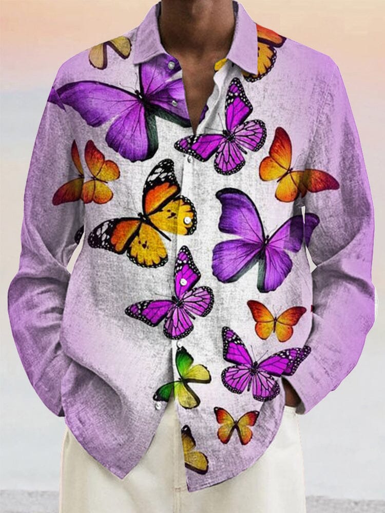 Creative Butterfly Art Graphic Cotton Linen Shirt Shirts coofandystore PAT8 S 
