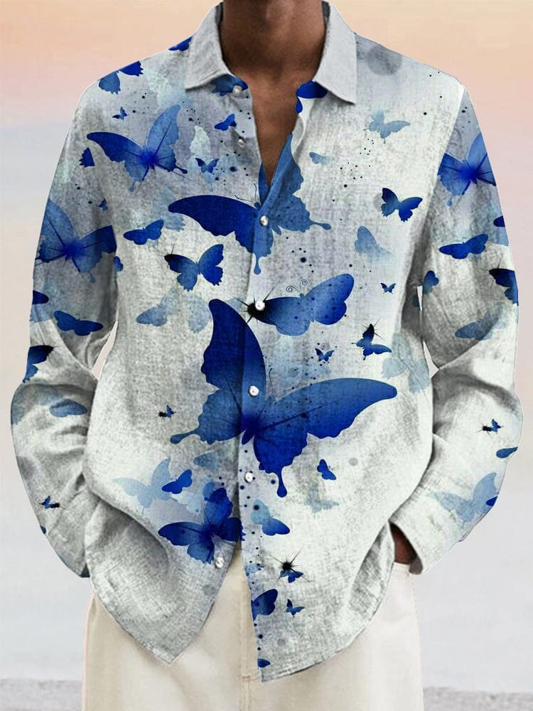Creative Butterfly Art Graphic Cotton Linen Shirt Shirts coofandystore PAT9 S 