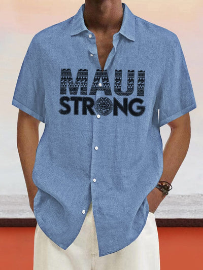 Maui Strong Print Cotton Linen Shirt Shirts coofandystore Blue S 
