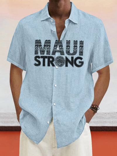 Maui Strong Print Cotton Linen Shirt Shirts coofandystore Light Blue S 