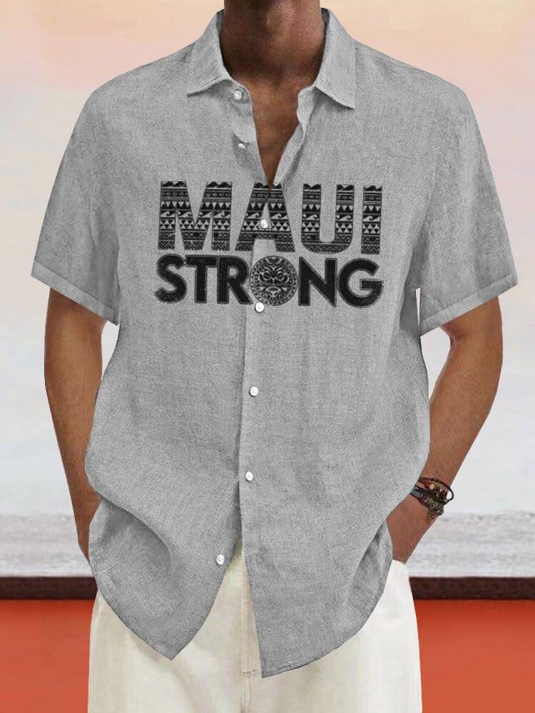 Maui Strong Print Cotton Linen Shirt Shirts coofandystore Grey S 