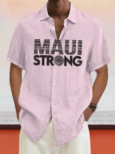 Maui Strong Print Cotton Linen Shirt Shirts coofandystore Pink S 