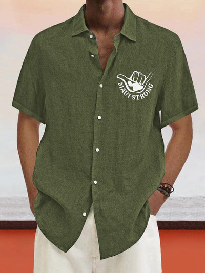 Casual Maui Print Cotton Linen Shirt Shirts coofandystore Army Grenn S 