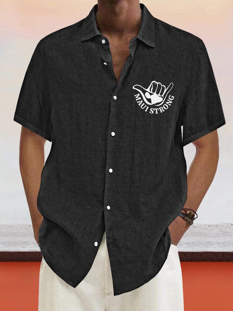 Casual Maui Print Cotton Linen Shirt Shirts coofandystore Black S 
