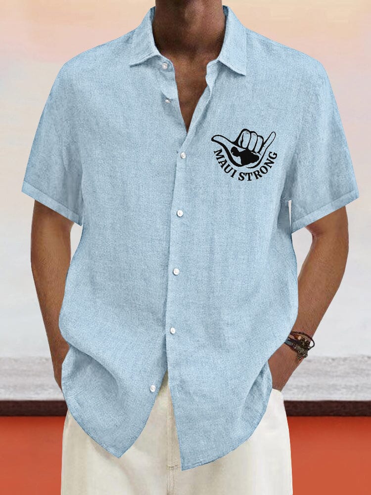 Casual Maui Print Cotton Linen Shirt Shirts coofandystore Light Blue S 