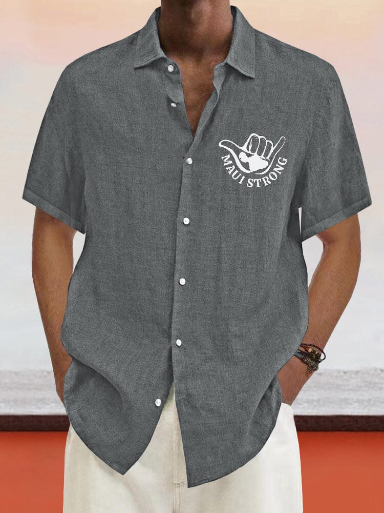 Casual Maui Print Cotton Linen Shirt Shirts coofandystore Grey S 