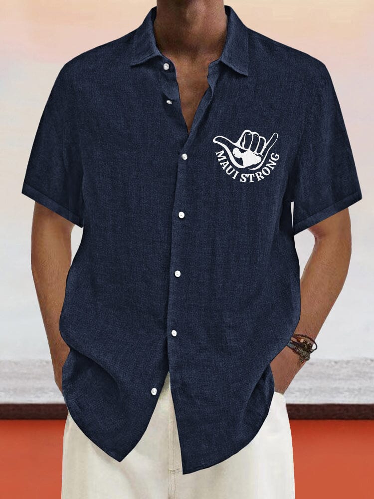 Casual Maui Print Cotton Linen Shirt Shirts coofandystore Navy Blue S 