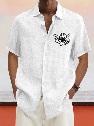 Casual Maui Print Cotton Linen Shirt Shirts coofandystore White S 