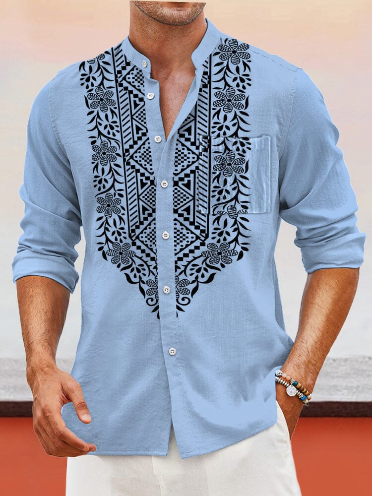 Cozy Print Henley Shirt Shirts coofandystore Blue S 