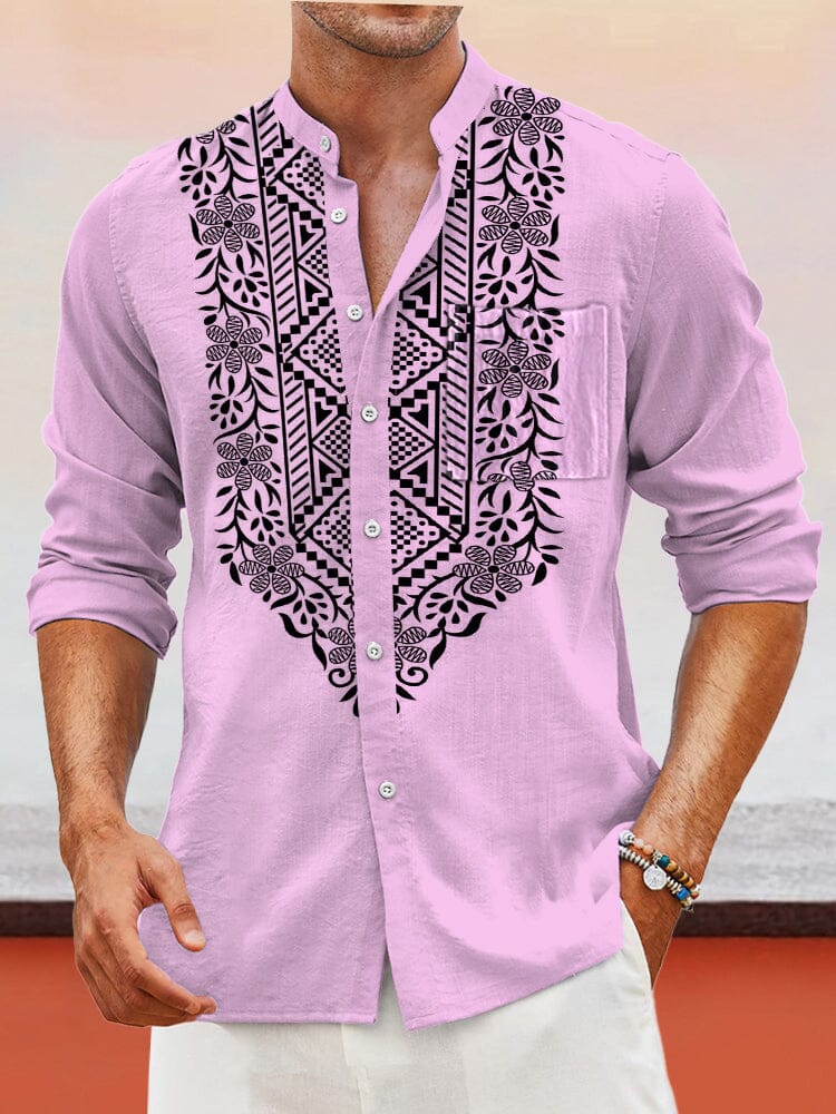 Cozy Print Henley Shirt Shirts coofandystore Purple S 
