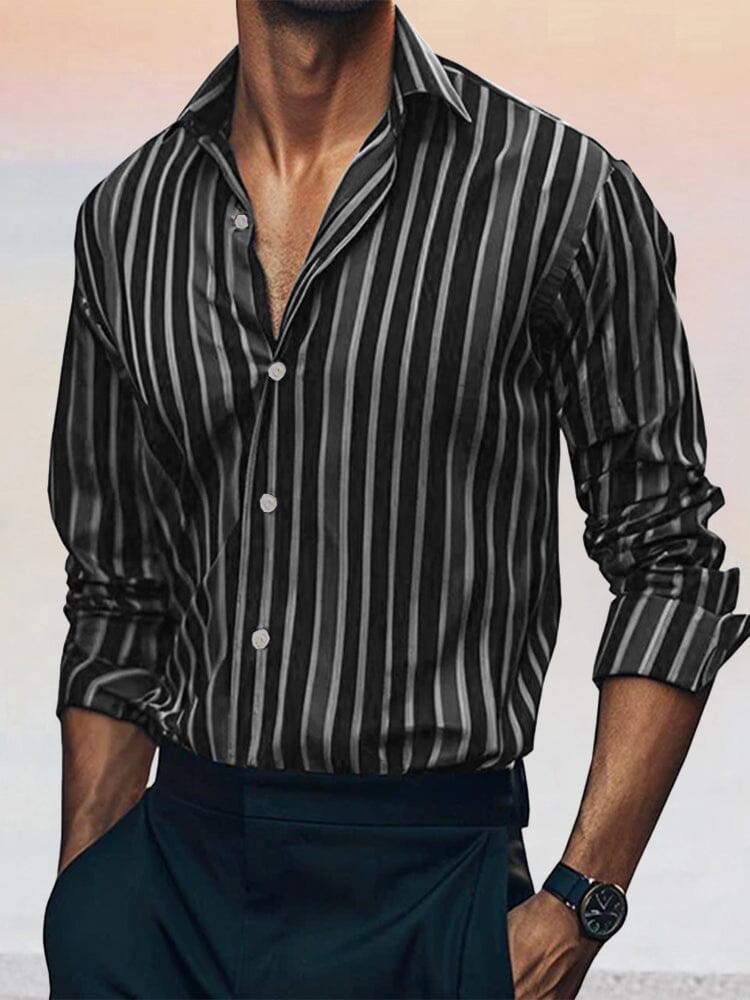 Casual Stripe Cotton Linen Shirt - Long Sleeve, Button Closure. All-Day ...
