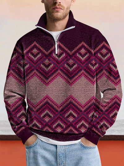 Cozy Diamond Pattern Sweatshirt Hoodies coofandy Wine Red S 