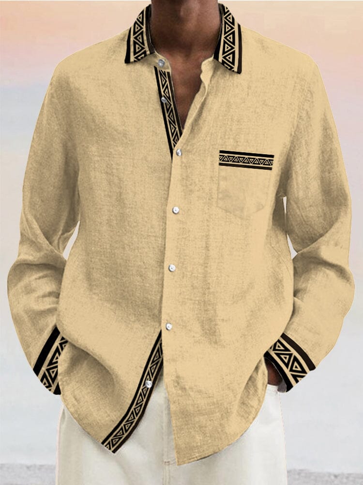 Casual Contrast Pattern Cotton Linen Shirt Shirts coofandy Khaki S 